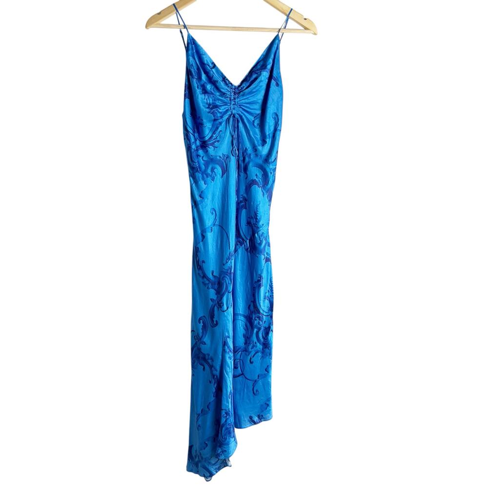 AllSaints Alexia Isabella Blue Tie Dye Asymmetric Sleeveless Midi Dress Size 4 - Picture 6 of 15